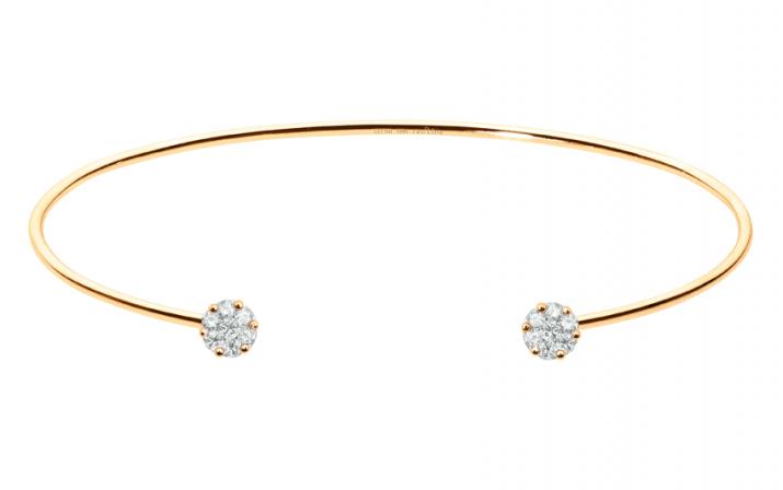 Bangle Bracelet with 0.20ct Round Diamond in Yellow Gold Cluster Setting - Redline - 0++