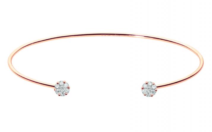 Bangle Bracelet with 0.20ct Round Diamond in Rose Gold Cluster Setting - Redline - 0++
