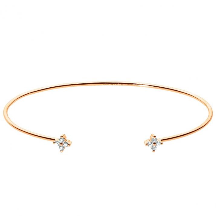 Bangle Bracelet with 0.113ct Round Diamond in Rose Gold Prong Setting - Redline