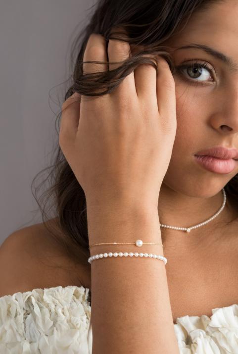 Chain Bracelet For Women with Pearl in Yellow Gold - Redline - 0++
