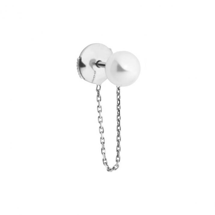 Earrings with Round Pearl in White Gold - Redline