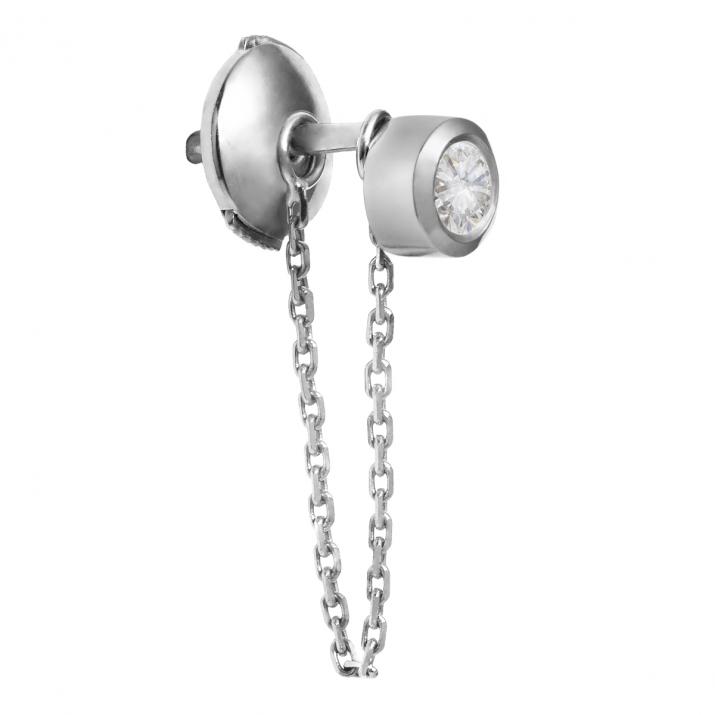 Серьги из белого золота с чистым бриллиантом и цепочкой - Redline - 0++