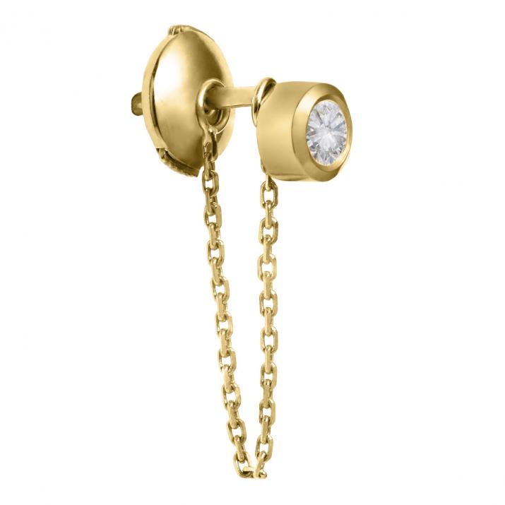Серьги из желтого золота с чистым бриллиантом и цепочкой - Redline - 0++