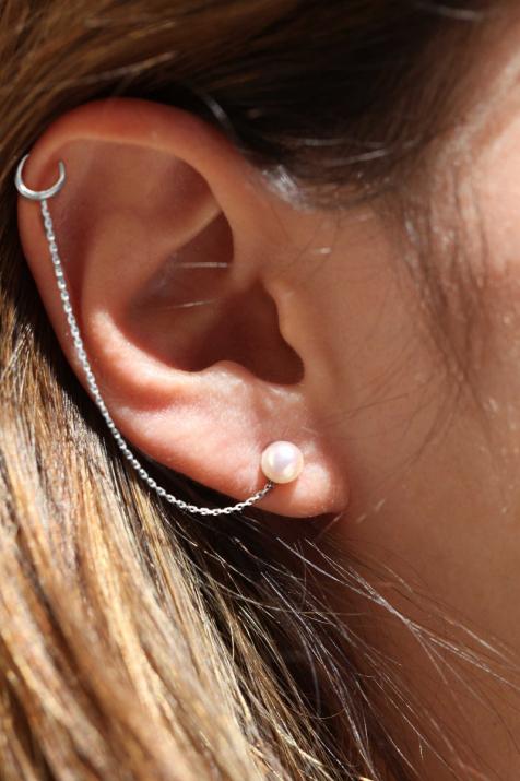 Earrings with Round Pearl in White Gold - Redline - 0++