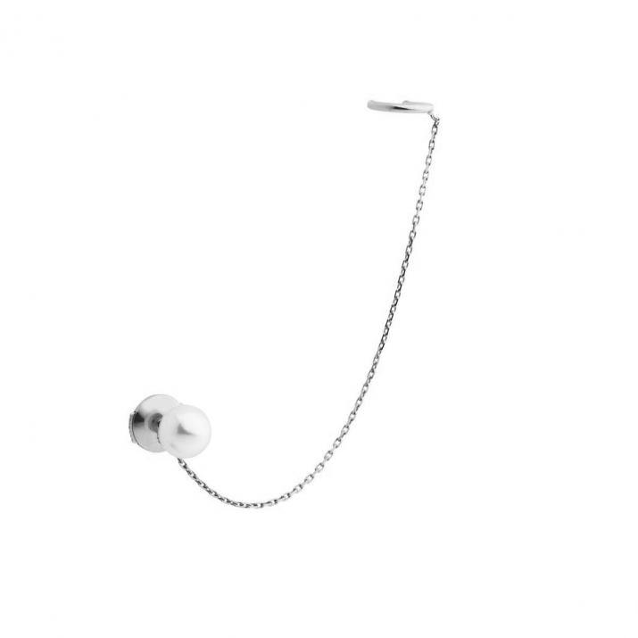 Earrings with Round Pearl in White Gold - Redline - 0++