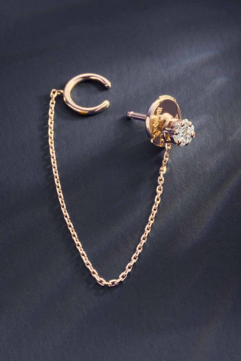 Серьга фейк-пирсинг из розового золота 18K, бриллиант 0,10 карата - Redline - 0++