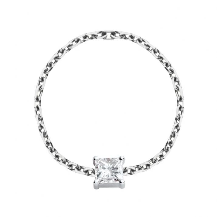 Ring with 0.11ct Princess Diamond in White Gold Prong Setting - Redline - 0++