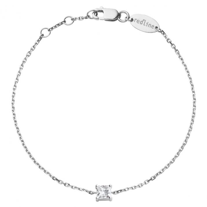 Chain Bracelet For Women with 0.11ct Princess Diamond in White Gold Prong Setting - Redline - 0++