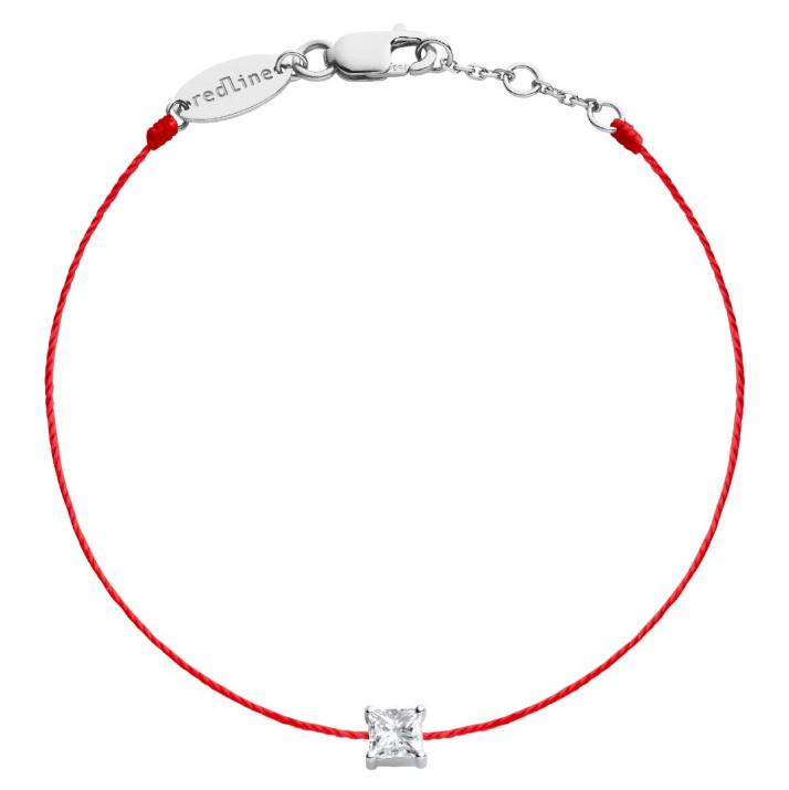 String Bracelet For Women with 0.11ct Princess Diamond in White Gold Prong Setting - Redline - 0++