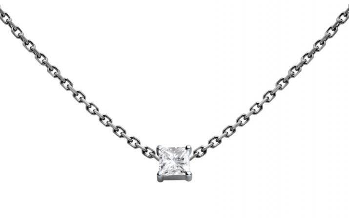 Chain Necklace For Women with 0.11ct Princess Diamond in White Gold Prong Setting - Redline - 0++