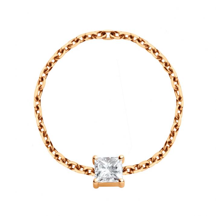 Ring with 0.11ct Princess Diamond in Rose Gold Prong Setting - Redline - 0++