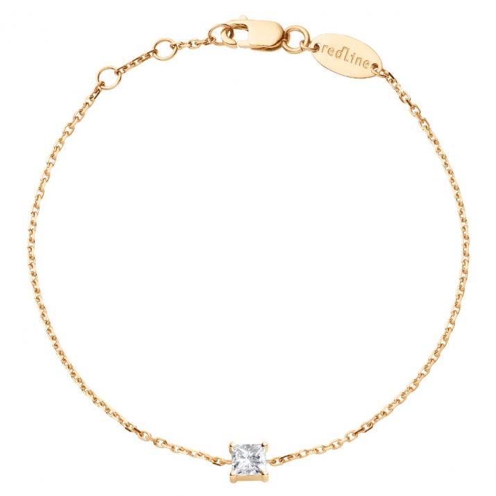 Chain Bracelet For Women with 0.11ct Princess Diamond in Rose Gold Prong Setting - Redline - 0++