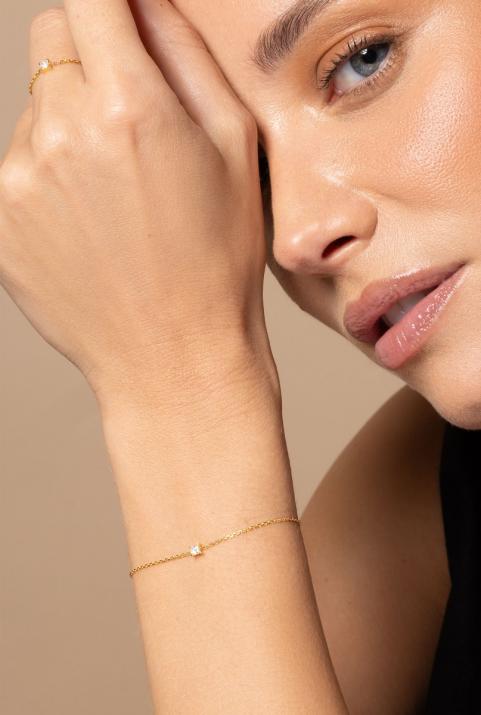 Chain Bracelet For Women with 0.11ct Princess Diamond in Yellow Gold Prong Setting - Redline - 0++