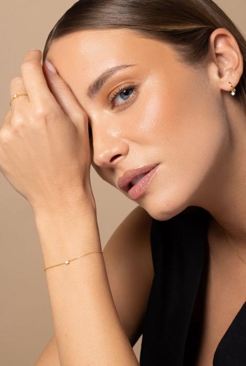 Chain Bracelet For Women with 0.11ct Princess Diamond in Yellow Gold Prong Setting - Redline - 0++