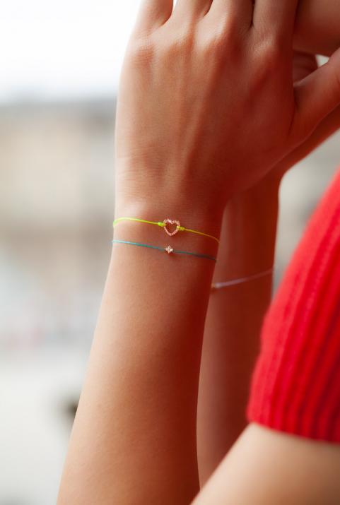 String Bracelet For Women with 0.04ct Round Diamond in Rose Gold Prong Setting - Redline - 0++