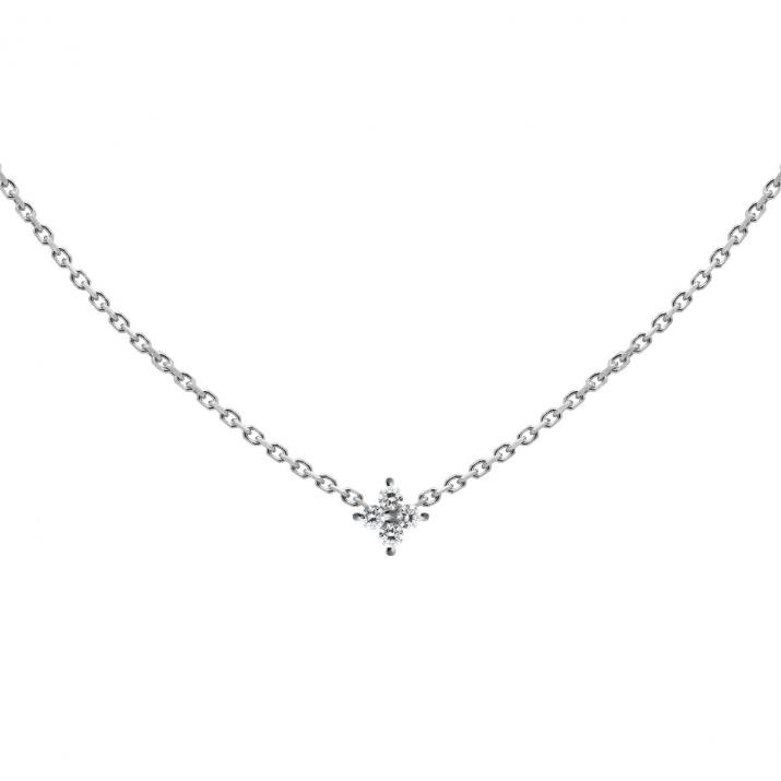 Chain Necklace For Women with 0.04ct Round Diamond in White Gold Prong Setting - Redline - 0++