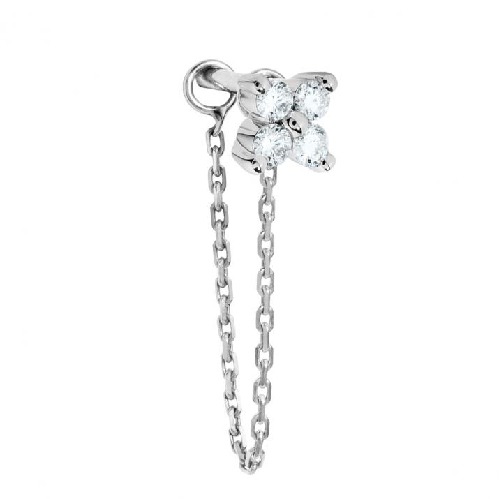 Earrings with 0.04ct Round Diamond in White Gold Prong Setting - Redline - 0++