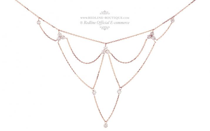 Chain Necklace For Women with 0.70ct Round Diamond in Rose Gold Prong Setting - Redline - 0++