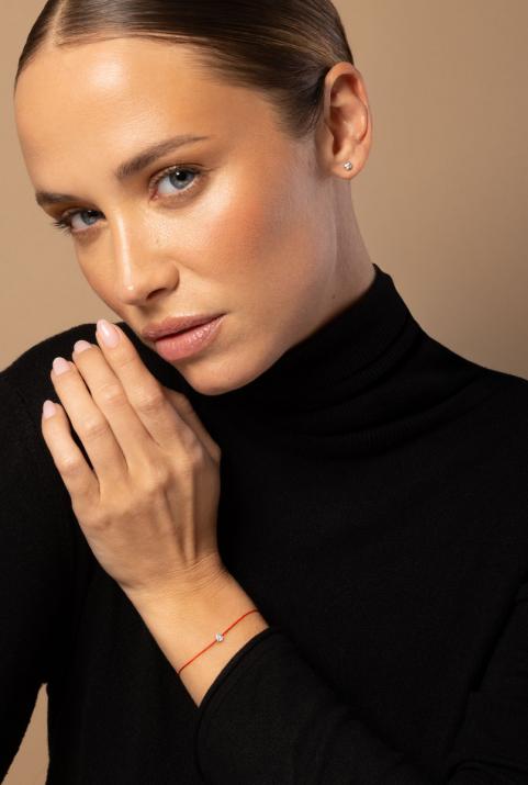 String Bracelet For Women with 0.10ct Pear Diamond in Yellow Gold Prong Setting - Redline - 0++