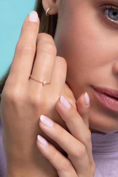 Ring with 0.10ct Marquise Diamond in Rose Gold Prong Setting - Redline - 0++