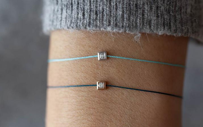 String Bracelet Mini Cube White Gold RedLine Jewelry - Redline - 0++