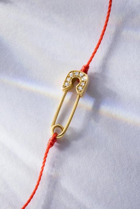 String Bracelet For Women with 0.029ct Round Diamond in Yellow Gold Pavé Setting - Redline - 0++