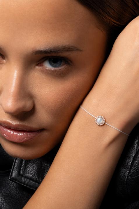 String Bracelet For Women with 0.085ct Round Diamond in Rose Gold Prong Setting - Redline - 0++