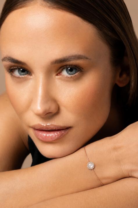 Chain Bracelet For Women with 0.085ct Round Diamond in Rose Gold Prong Setting - Redline - 0++