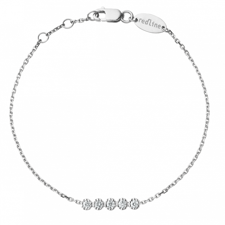 Chain Bracelet For Women with 0.07ct Round Diamond in White Gold Prong Setting - Redline - 0++