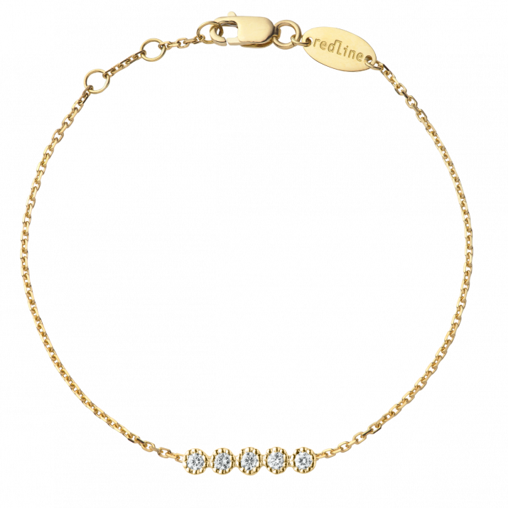 Chain Bracelet For Women with 0.07ct Round Diamond in Yellow Gold Prong Setting - Redline - 0++
