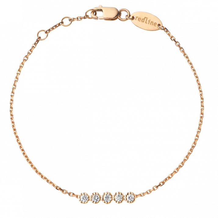 Chain Bracelet For Women with 0.07ct Round Diamond in Rose Gold Prong Setting - Redline - 0++