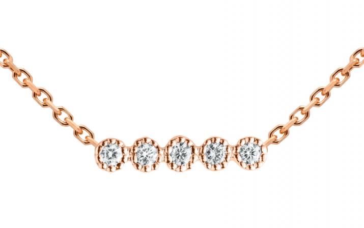 Chain Necklace For Women with 0.07ct Round Diamond in Rose Gold Prong Setting - Redline - 0++