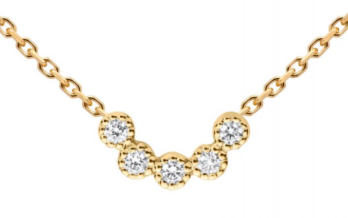 Chain Necklace For Women with 0.07ct Round Diamond in Yellow Gold Prong Setting - Redline
