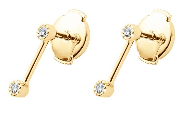 Earrings with 0.056ct Round Diamond in Yellow Gold Prong Setting - Redline
