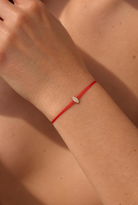 String Bracelet For Women with 0.05ct Round Diamond in Yellow Gold Prong Setting - Redline - 0++