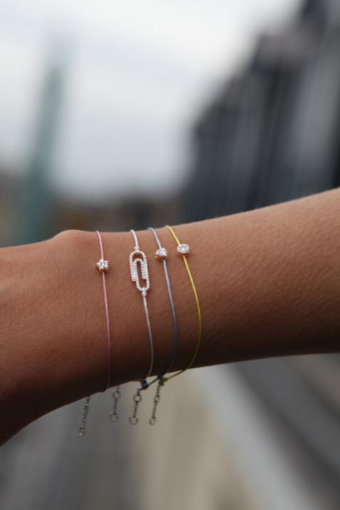 String Bracelet For Women with 0.05ct Round Diamond in Rose Gold Prong Setting - Redline - 0++