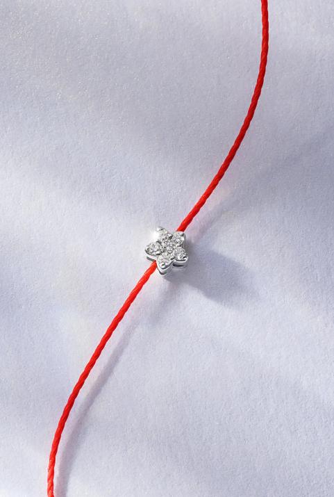 String Bracelet For Women with 0.05ct Round Diamond in White Gold Prong Setting - Redline - 0++