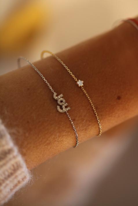 Chain Bracelet For Women with 0.05ct Round Diamond in Yellow Gold Prong Setting - Redline - 0++