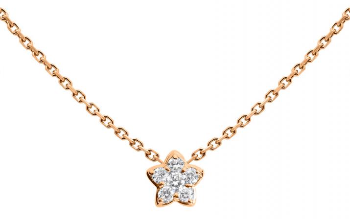 Chain Necklace For Women with 0.05ct Round Diamond in Rose Gold Prong Setting - Redline