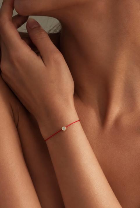 String Bracelet For Women with 0.05ct Round Diamond in Yellow Gold Prong Setting - Redline - 0++
