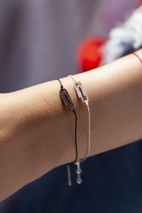 String Bracelet For Women with 0.14ct Round Diamond in Black Gold Pavé Setting - Redline - 0++