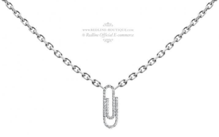 Chain Necklace For Women with 0.12ct Round Diamond in White Gold Pavé Setting - Redline - 0++