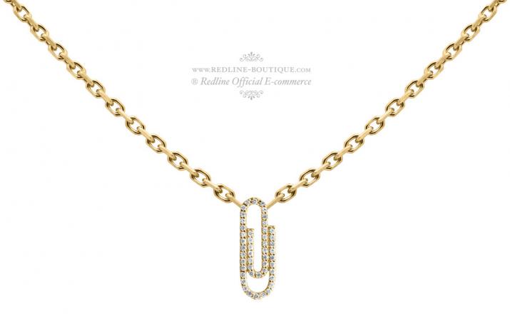 Chain Necklace For Women with 0.12ct Round Diamond in Yellow Gold Pavé Setting - Redline - 0++