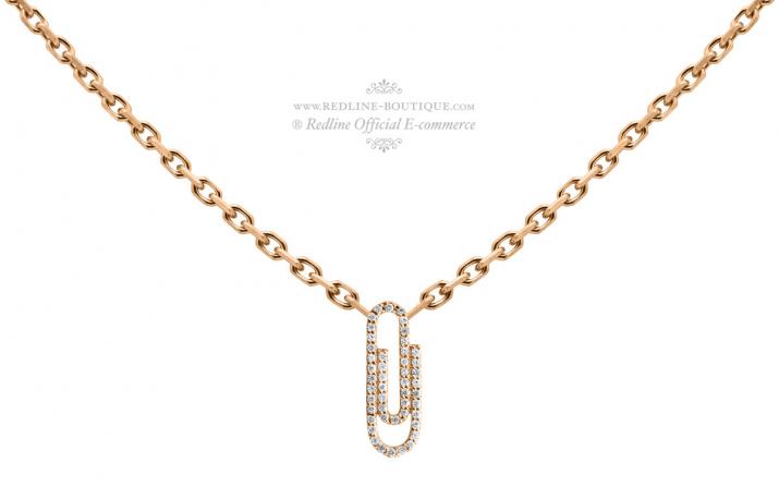 Chain Necklace For Women with 0.12ct Round Diamond in Rose Gold Pavé Setting - Redline - 0++