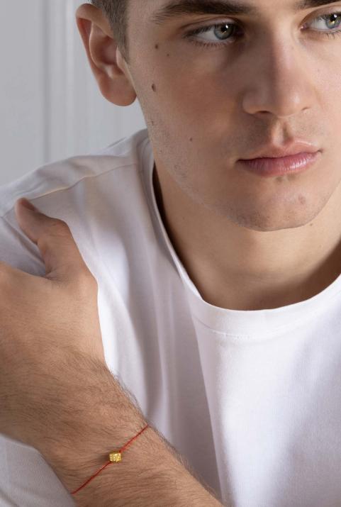 String Bracelet For Men with 0.09ct Round Diamond in Yellow Gold Pavé Setting - Redline - 0++