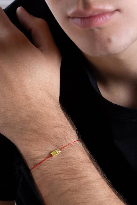 String Bracelet For Men with 0.02ct Round Diamond in Yellow Gold Pavé Setting - Redline - 0++