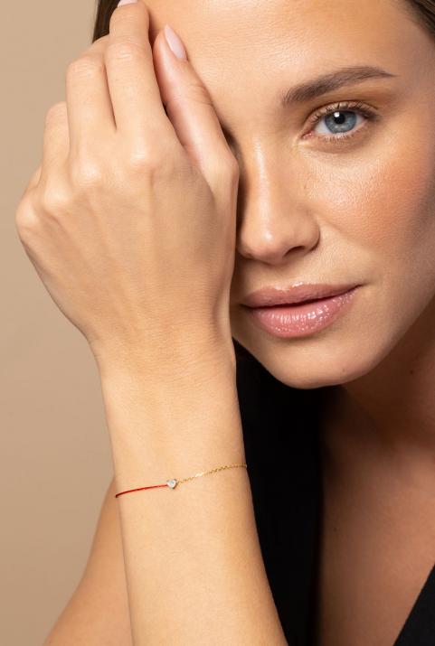 String-Chain Bracelet For Women with 0.10ct Heart ShapedDiamond in Yellow Gold Prong Setting - Redline - 0++