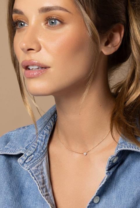Chain Necklace For Women with 0.10ct Heart ShapedDiamond in Rose Gold Prong Setting - Redline - 0++