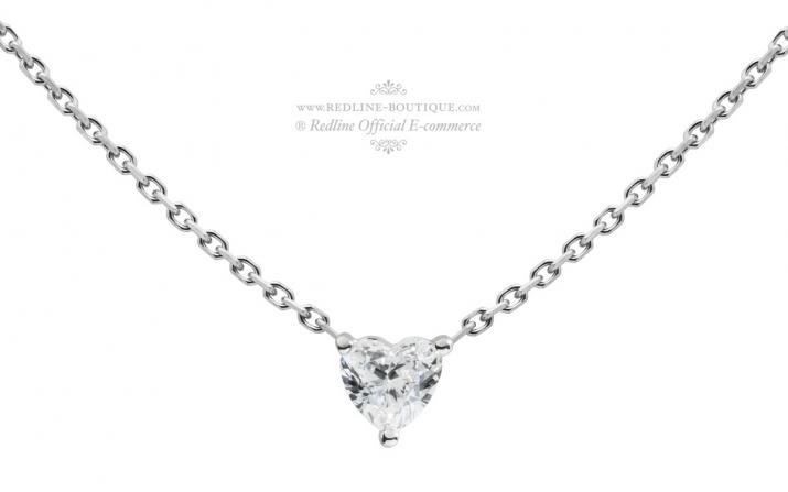 Chain Necklace For Women with 0.10ct Heart ShapedDiamond in White Gold Prong Setting - Redline - 0++