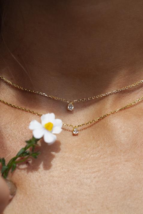 Chain Necklace For Women with 0.20ct Pear Diamond in Yellow Gold Prong Setting - Redline - 0++